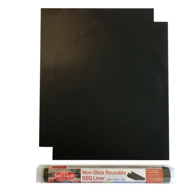 BakeOglide Anti Scrunch BBQ Liner in 2-pack, non-stick fiberglass for healthier grilling, easy to clean, and durable.