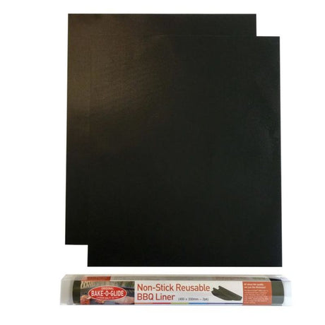 BakeOglide Anti Scrunch BBQ Liner in 2-pack, non-stick fiberglass for healthier grilling, easy to clean, and durable.