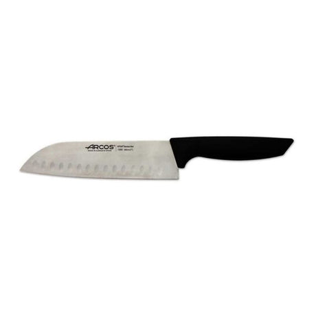 SANTOKU knife with 18cm NITRUM stainless steel blade, hollow edge for non-stick slicing; lightweight handle for comfort.