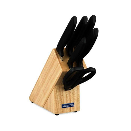 Arcós Niza Knife Block Set featuring 7 essential kitchen tools in a stylish wooden block for efficient cooking.