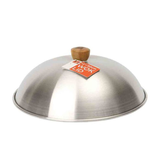 Aluminum dome lid for 14"/36cm wok, perfect for steaming and keeping dishes warm, combining functionality and style.