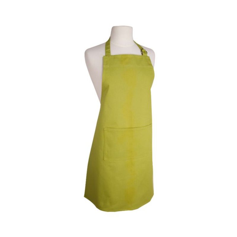 Vibrant green apron with a foliage design, 81cm long, adjustable neck strap, and front pocket, perfect for cooking and baking.