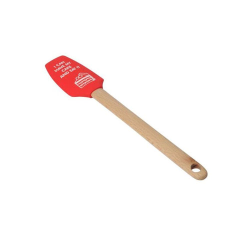 Red silicone spatula with beech handle, flexible and heat resistant, perfect for baking and cooking.