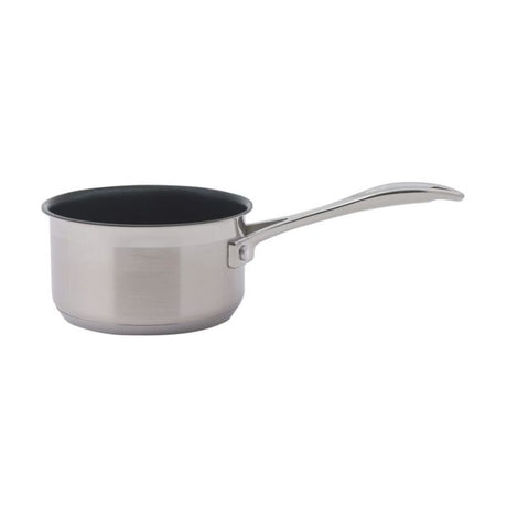 Dexam Non Stick Milk Pan (1L) made of durable stainless steel with PFOA-free coating and riveted handle for safe cooking.