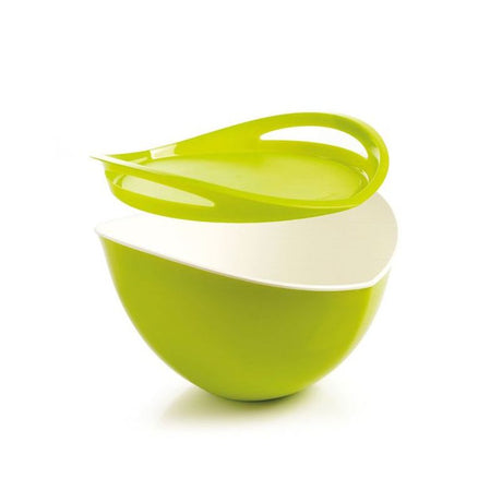 Green Mastrad Salad Bowl & Tray set (5L) with sauceboat, ideal for salads, pastas, and effortless serving at gatherings.