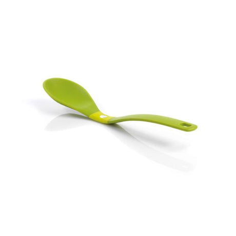 Vibrant green 31.5cm Mastrad Bel Air spoon, made of durable nylon, featuring a smart design and embedded magnets for easy storage.