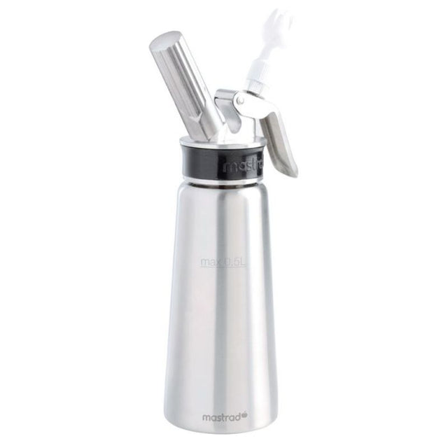 Professional-grade WHIPPER PRO by MASTRAD, 500ml, for easy whipping of hot/cold creams and sauces; features stainless steel design.