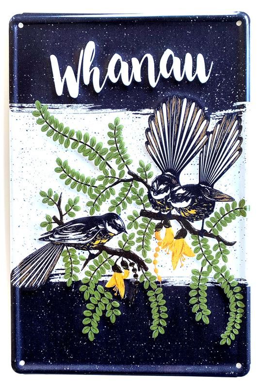 Set of 3 vibrant tin wall plaques featuring New Zealand Fantails, perfect for indoor or outdoor decor.