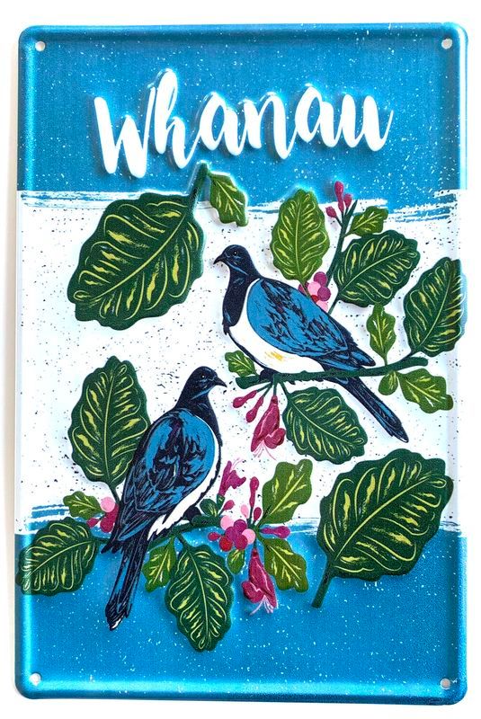 Set of 3 30cm tin plaques featuring vibrant Kereru designs, perfect for nature-inspired home decor.