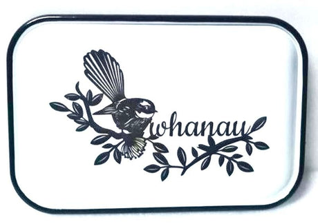 Set of 3 tin wall plaques featuring Fantail design, celebrating Whanau and New Zealand's vibrant culture.