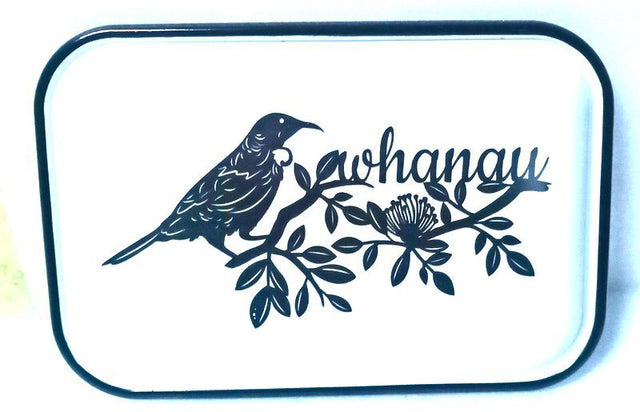 Set of 3 tin wall plaques featuring Tui and Whanau designs, celebrating New Zealand culture in durable metal.