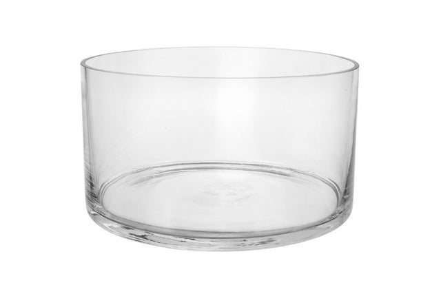 Handmade clear glass salad bowl, 22cm x 12cm, with 3.5L capacity, perfect for salads, fruits, and cocktails.