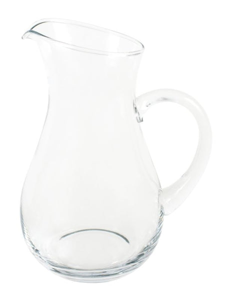 Elegant 1.75L clear glass water jug with ergonomic handle, perfect for serving infused drinks at any gathering.