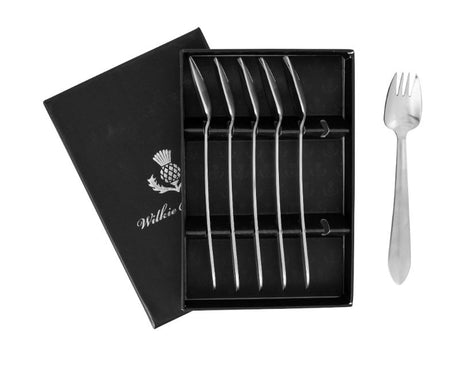 Wilkie 6PC Buffet Fork Set in Satin, featuring durable stainless steel forks with elegant design for stylish dining.