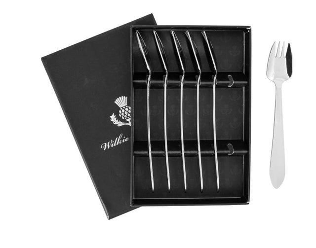 Wilkie 6PC Buffet Fork Set in mirror finish, crafted from durable 18/10 stainless steel, perfect for elegant dining experiences.