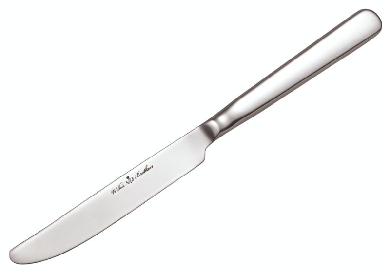 Wilkie Edinburgh Table Knife featuring a high polish finish, crafted from durable 18/10 stainless steel, designed in Scotland.