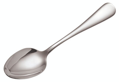 Elegant Wilkie Edinburgh Dessert Spoon in stainless steel with teardrop handle, perfect for any dining occasion.