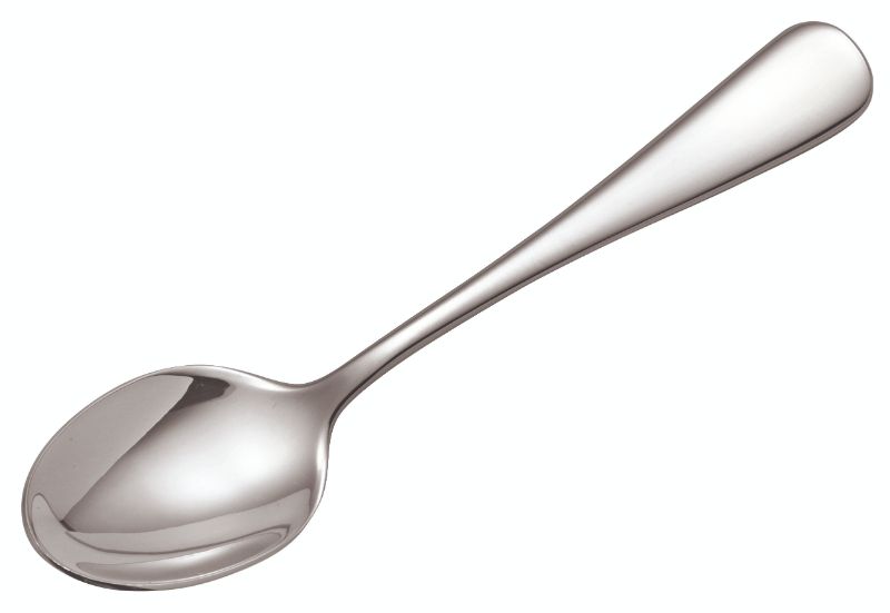 Wilkie Edinburgh Tea Spoon in stainless steel with teardrop handle, perfect for stirring sugar into tea.