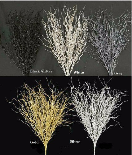 Stunning 50cm Silver Glitter Twisted Willow bunch, ideal for elegant decor and floral arrangements with a shimmering effect.