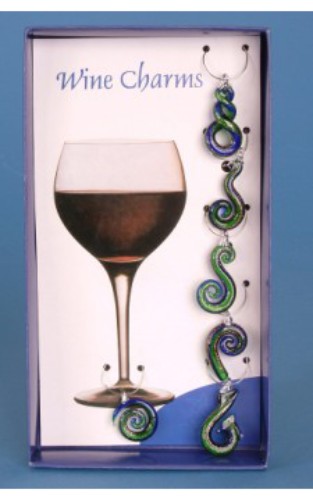 Set of 6 hand-crafted NZ design wine charms featuring unique Kiwiana symbols for tracking glasses at gatherings.