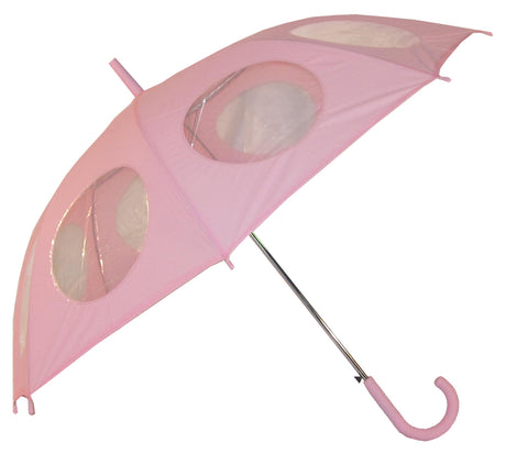 Porthole Large Umbrella in vibrant pink with 59cm canopy, auto-open, and clear portholes for stylish rain protection.