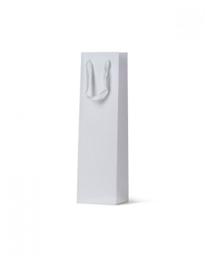 Deluxe white single wine bags with twill ribbon handle, perfect for elegant gifting; 20 units on clearance.