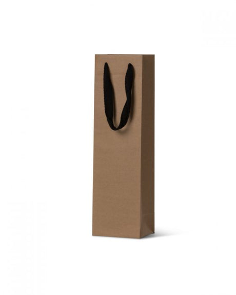 Deluxe Kraft Single Wine Bag in natural brown, sturdy with black ribbon handle, ideal for gifting wine bottles.