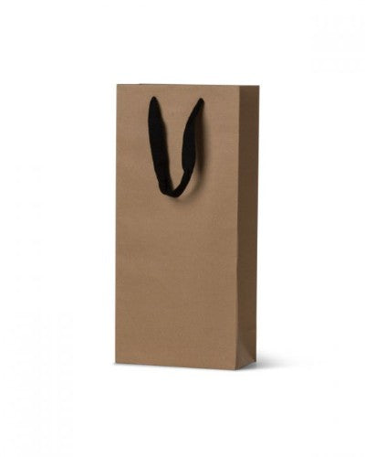 Deluxe brown kraft double wine bag, 39x18cm, features sturdy construction and elegant black ribbon for stylish gifting.