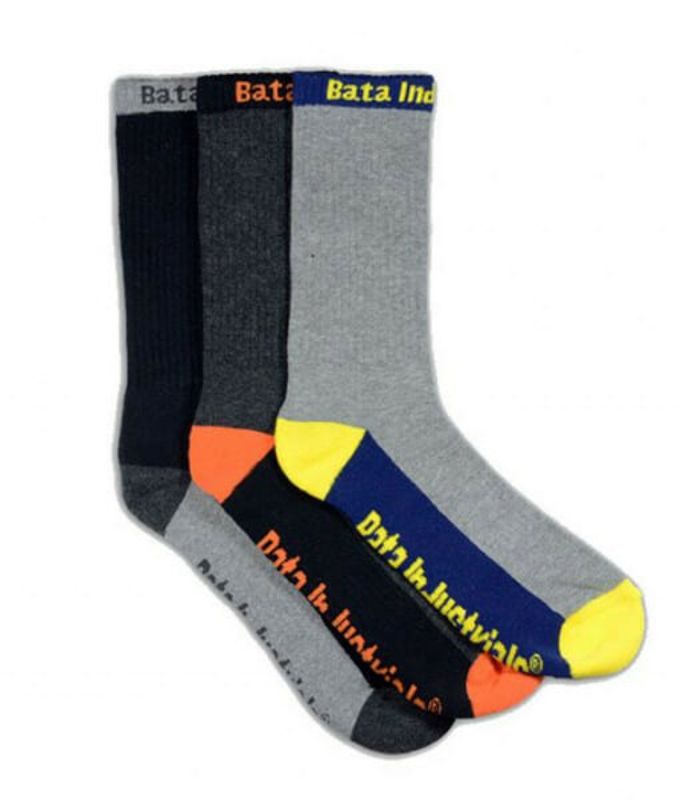 Vibrant work socks in yellow, orange, and grey for comfort and support, suitable for UK size 5-9, pack of three.