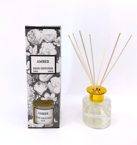 120ml amber reed diffuser with natural reeds for smokeless, continuous scent diffusion, enhancing any space's ambiance.