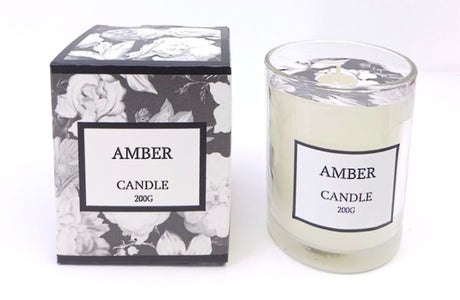 Luxury 200g amber-scented candle for a warm, inviting atmosphere, perfect for relaxation and enhancing home decor.