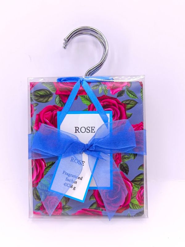 Fragrant Wardrobe Sachet pack of 4, filled with natural rose scent for freshening clothes and repelling pests.