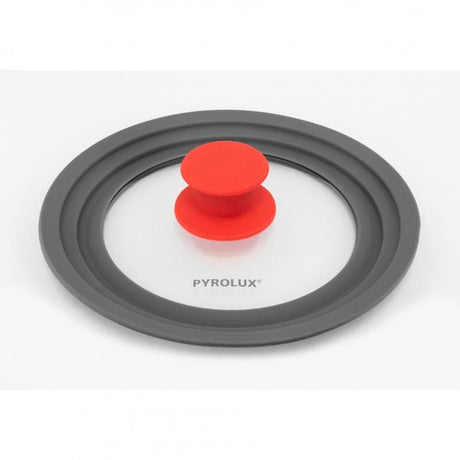 Pyrolux Universal Glass Lid - Small, durable tempered glass with a silicone rim and knob, perfect for various cookware sizes.