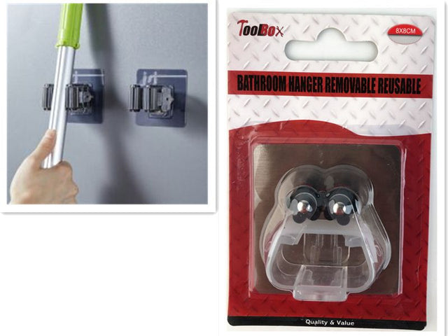Set of 12 removable and reusable 8cm bathroom hangers for towels and toiletries; easy peel-and-stick installation.