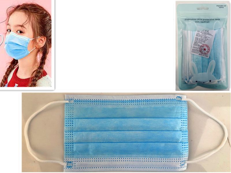 Vibrant blue disposable face masks for kids, 14.5cm x 9.5cm, pack of 60, designed for comfort and safety.