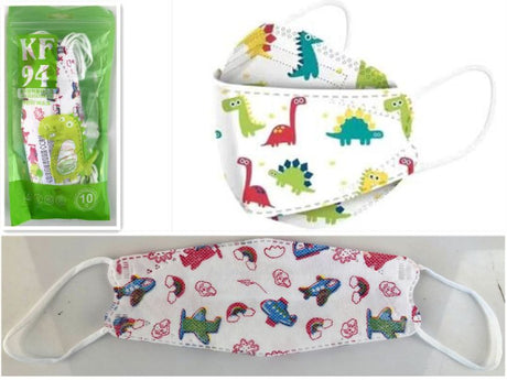 Colorful disposable face masks for kids in fun patterns, designed for comfort and safety with adjustable ear loops.