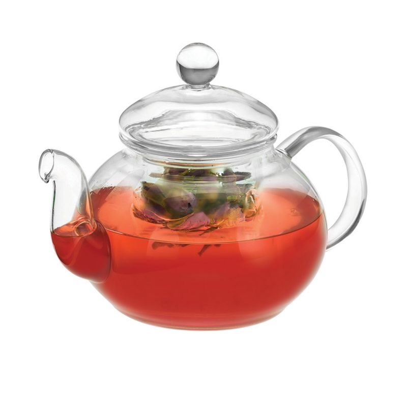 Elegant 600ml glass teapot with removable infuser, tapered spout, heat-resistant borosilicate glass, ideal for all teas.