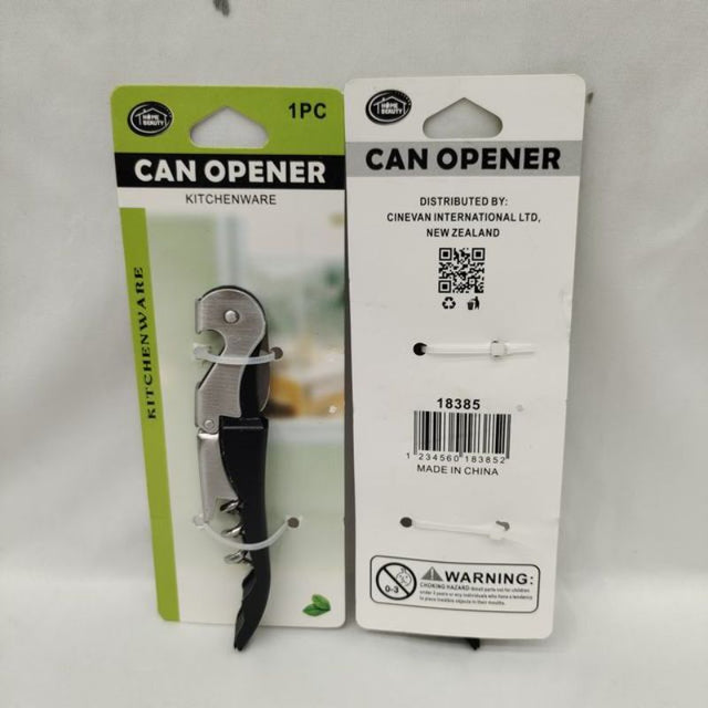 Set of 12 black can openers with stainless steel blades for efficient and reliable can opening in any kitchen.