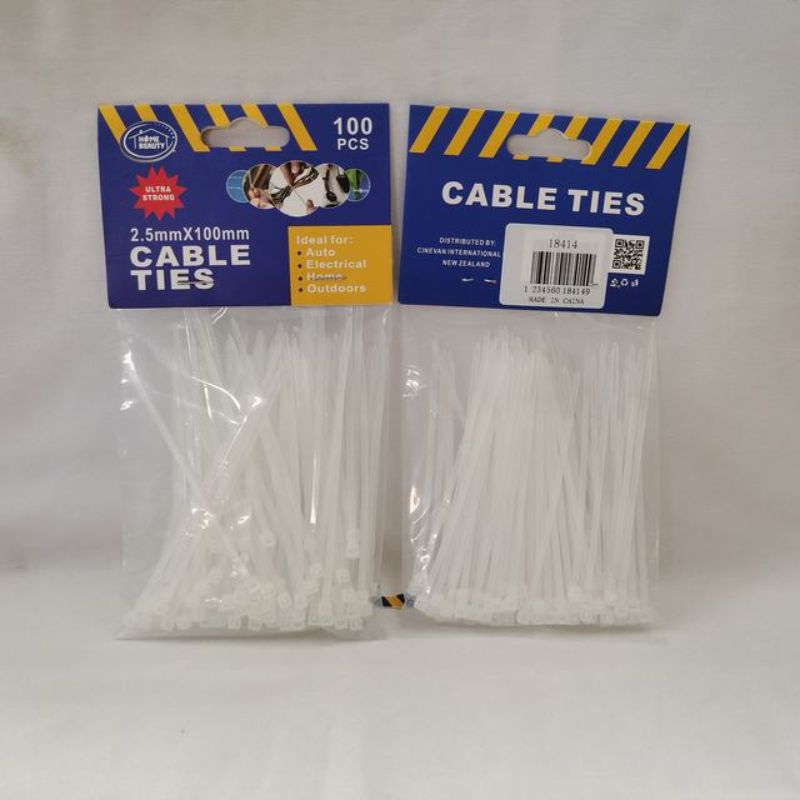 White cable ties, 2.5 x 100mm, 1200 total pieces for versatile and secure organization in home or office environments.
