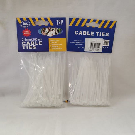 White cable ties, 2.5 x 100mm, 1200 total pieces for versatile and secure organization in home or office environments.