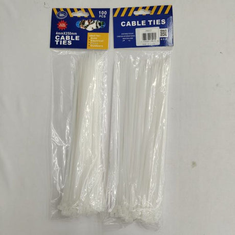 Premium white cable ties, 4 x 250mm, 600pcs, ideal for efficient cable management and organization in any setting.