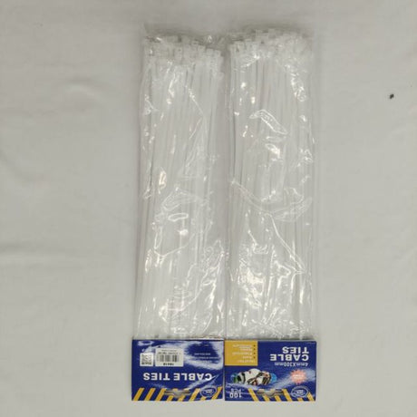 White cable ties measuring 4 x 300mm, 600 pieces, ideal for organizing and securing cords in home or professional settings.