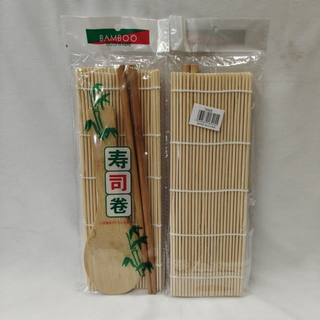Sushi kit with 12 sets, including rice, nori, mat, and instructions for easy sushi-making at home.