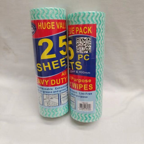 Heavy-duty kitchen cleaning cloths, 20 x 40cm, perfect for tough messes, spills, and food debris; 6 rolls, 25 pieces each.