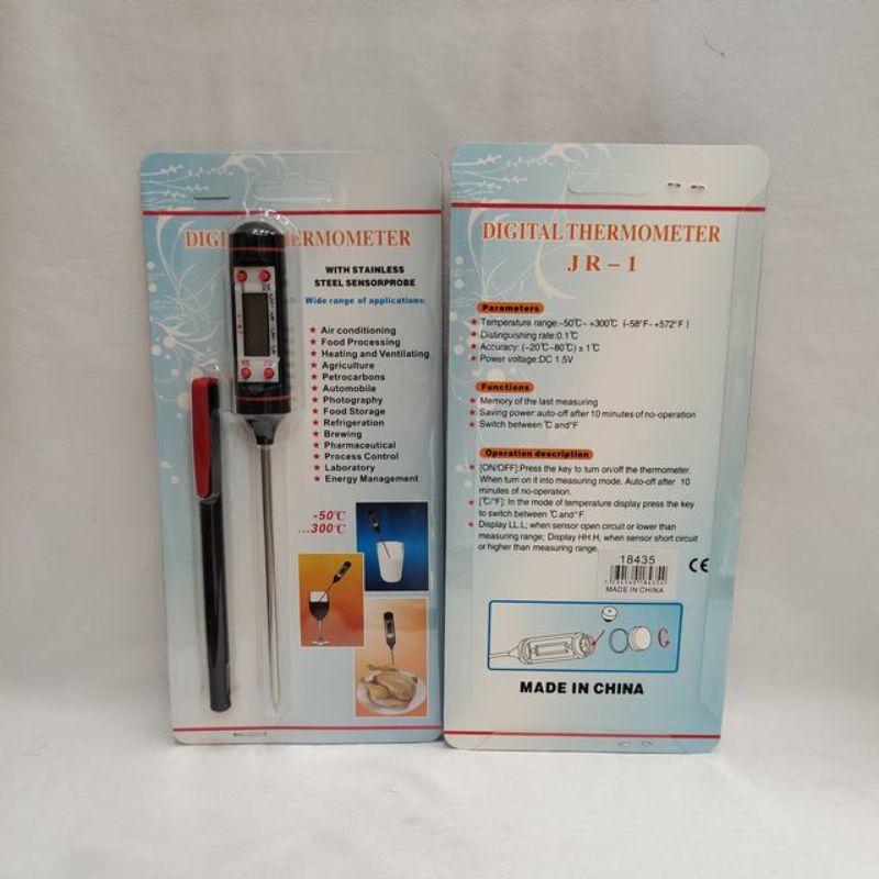 Set of 6 electronic thermometers with LCD display for accurate body, food, and air temperature readings.
