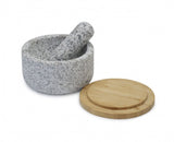 Elegant Joseph Joseph Dash Pestle & Mortar in granite, featuring reversible bamboo lid for cleanliness and preparation.