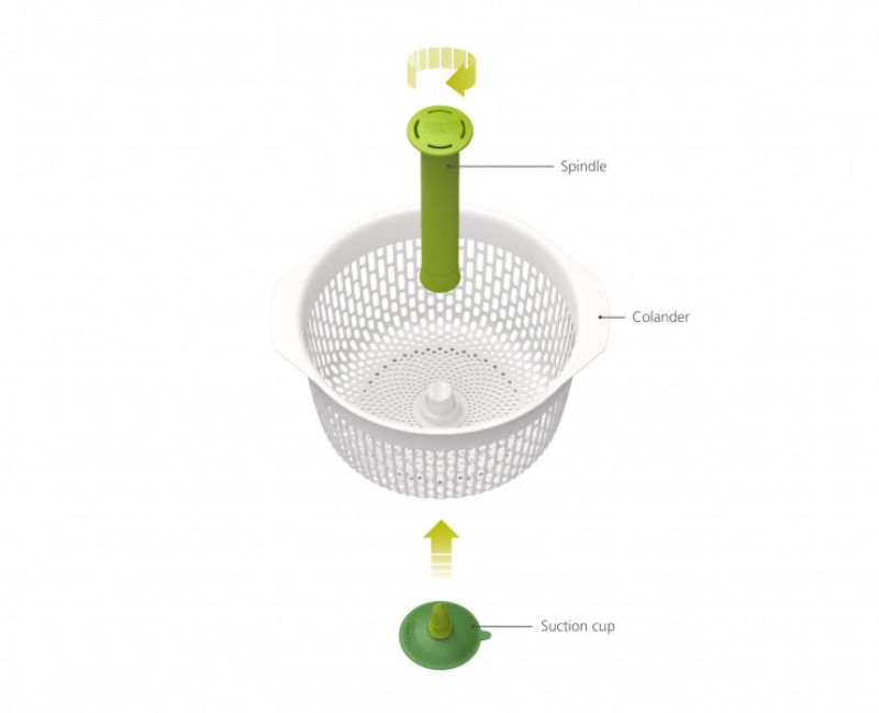 Joseph Joseph Spindola Spinning Colander: A compact 2-in-1 tool for rinsing and drying veggies, with an efficient pump-action mechanism.