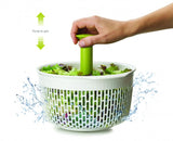 Joseph Joseph Spindola Spinning Colander: 2-in-1 kitchen tool for rinsing and drying produce with pump-action spinning mechanism.