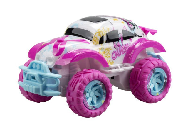 Charming remote control car for girls, featuring 'Queen' design, 360° stunts, speeds up to 8 km/h, and 25m range.