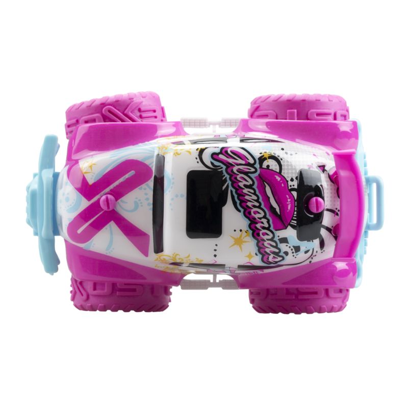 Stylish Silverlit Exost Mini Pixie remote control car for girls, performing 360° stunts at speeds up to 8 km/h.